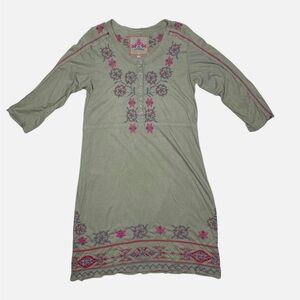 JOHNNY WAS JWLA Women Dress Workshop Button Embroidered Green Medium Cotton
